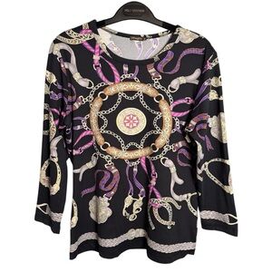 J. Mclaughlin Catalina Cloth Top Sz M Knit Signature Equestrian Print Classic